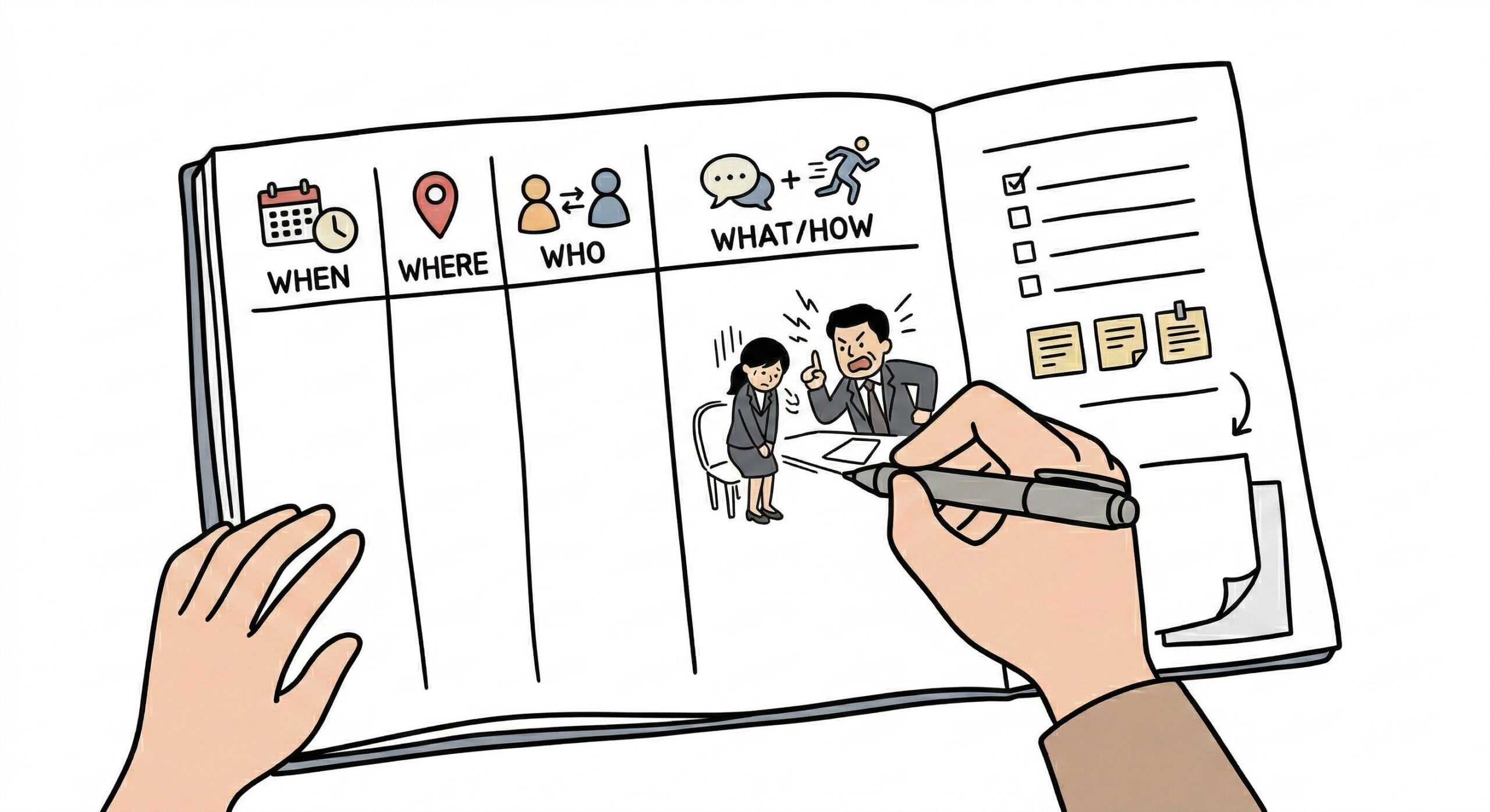 ハラスメントの時系列メモの書き方テンプレ